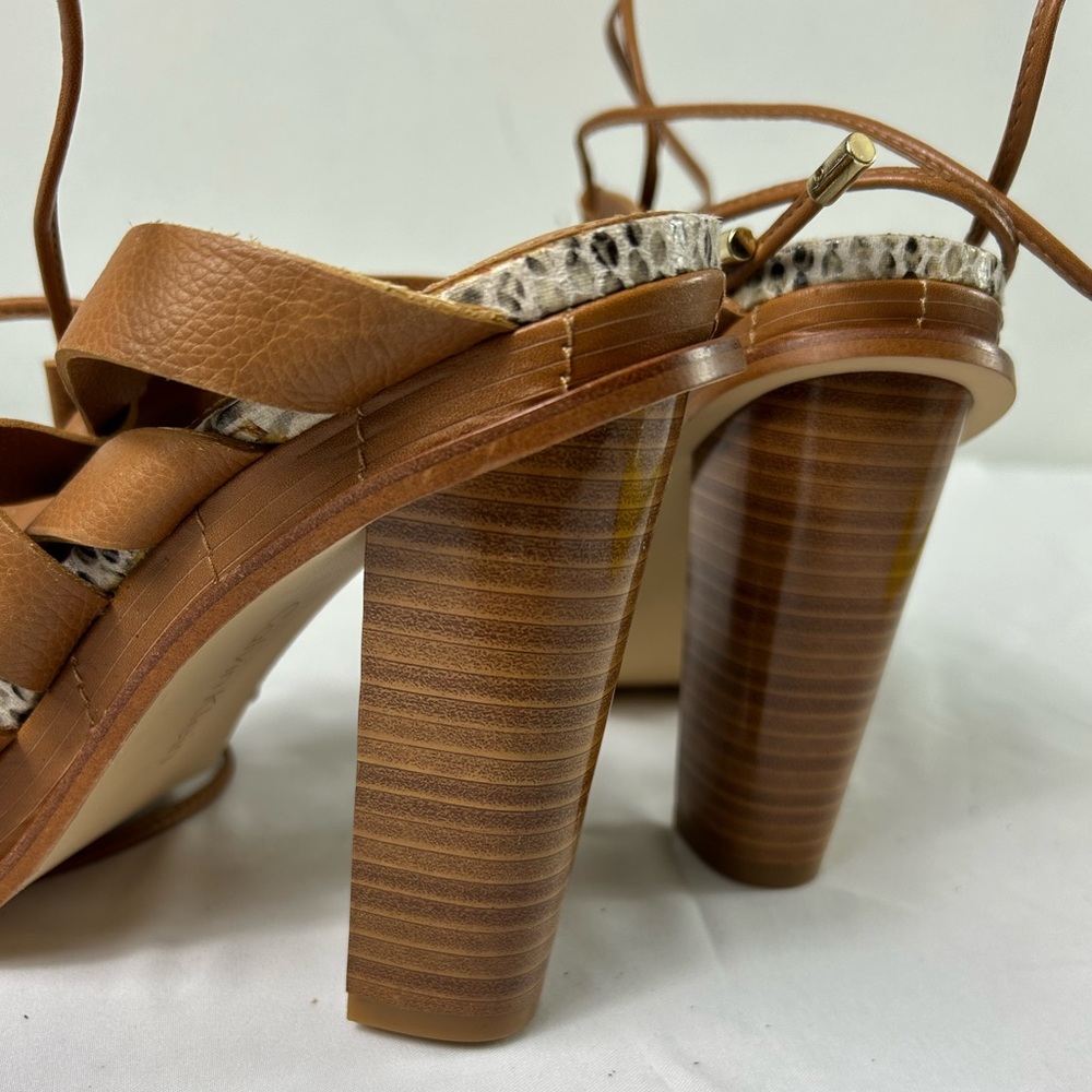 Calvin Klein Panelope Toscana Almond Tan Leather Strappy Sandals Women’s 8.5 NEW - Picture 8 of 9